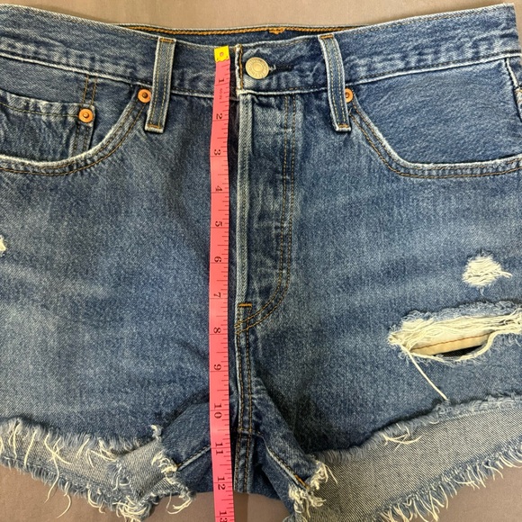 Levi's 501 shorts women 28 high rise button fly denim cut off jeans blue - Picture 10 of 10
